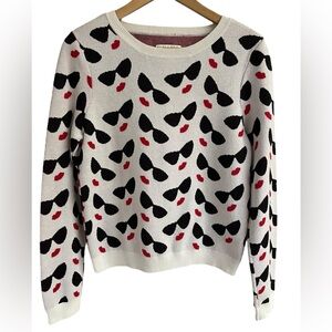 ALICE + OLIVIA Kitsch Sunglasses Lips All-Over Crewneck Sweater Size L Mod Funky